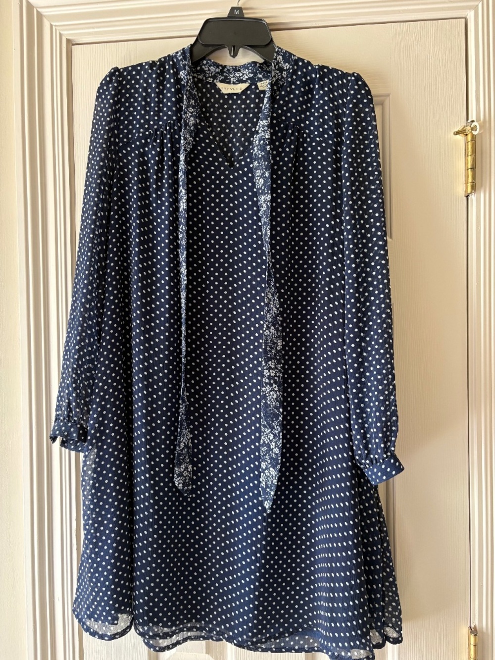 Anthropologie 11.1.Tylho Navy Tie-Neck Mini Dress Size Small